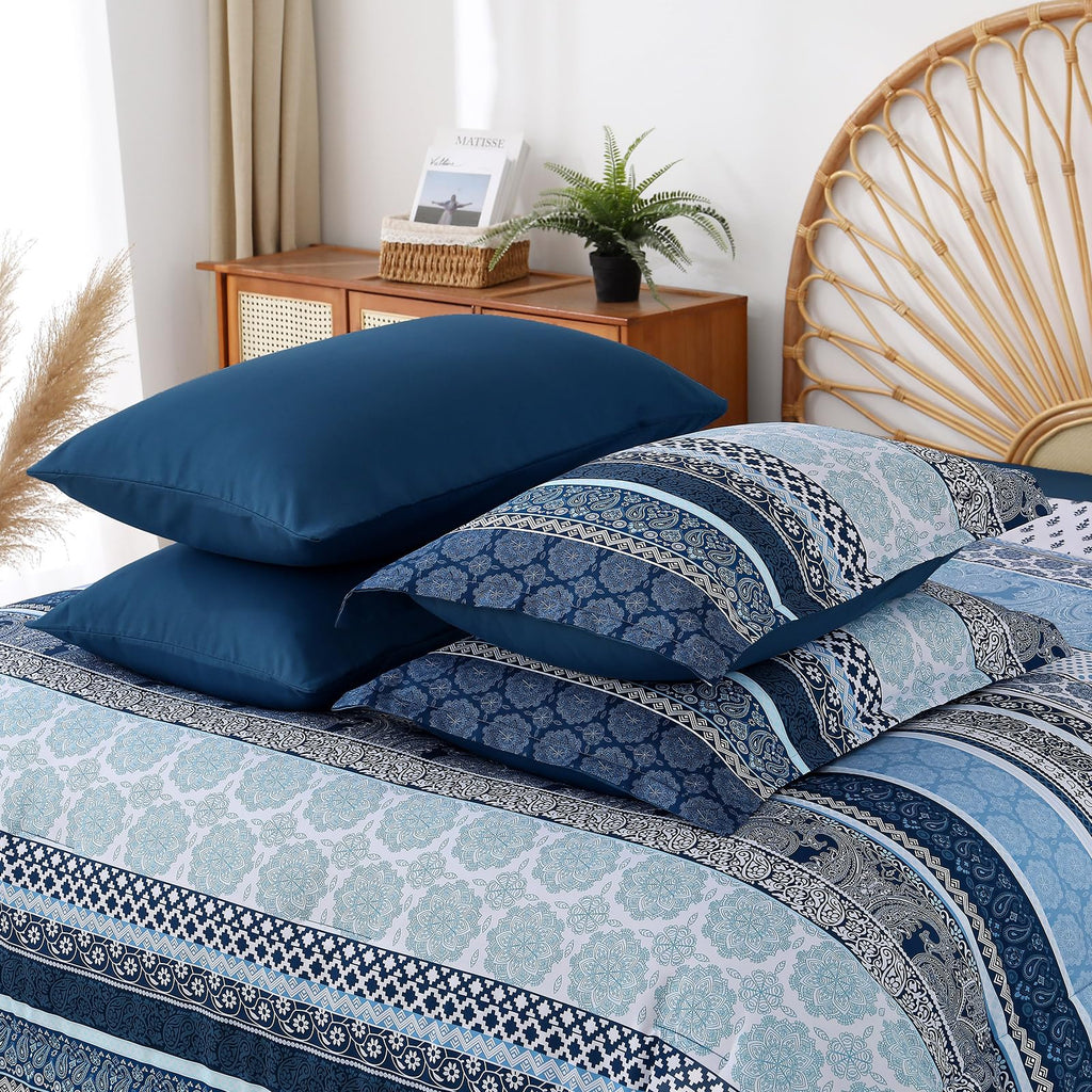 Boho Comforter Set, Navy Blue Striped Bed in a Bag