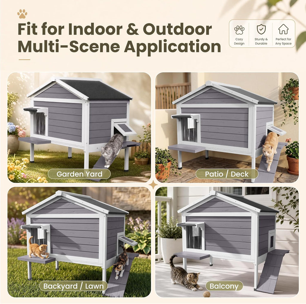 Outdoor Cat House with Insulated Liner, Winter Warm Cat Shelter