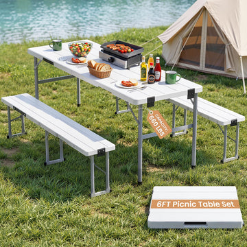 6' Picnic Table Set w/2 Benches 3-Piece 1-Case Camping Table Chair Set