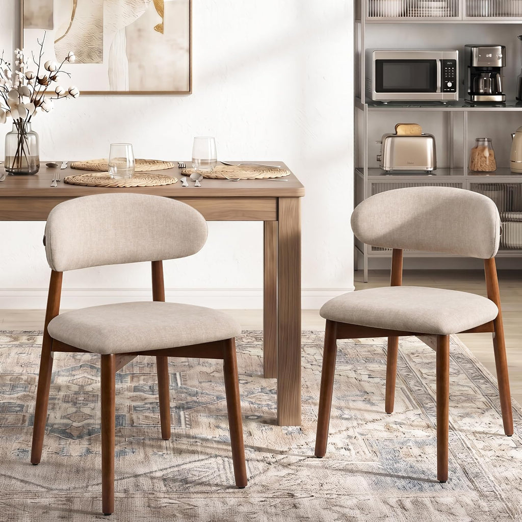 Wooden Dining Chairs Set of 6, Farmhouse Upholstered Fabric Kitchen Chairs, Mid-Century Modern Dining Room Chairs
