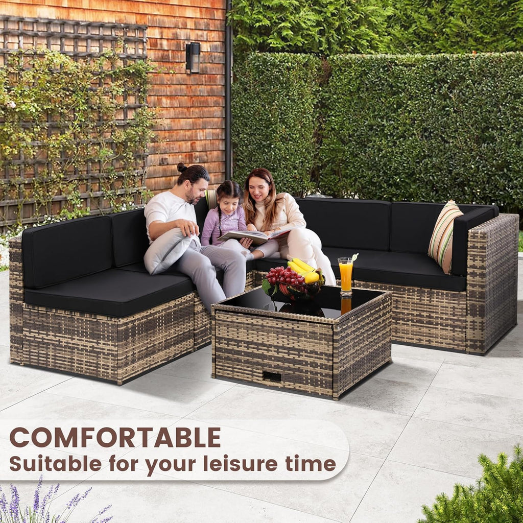 8 Piece Patio Furniture Set, Outdoor Modular Conversation Set | UV Treated Wickers, Machine Washable Cushions, Seats