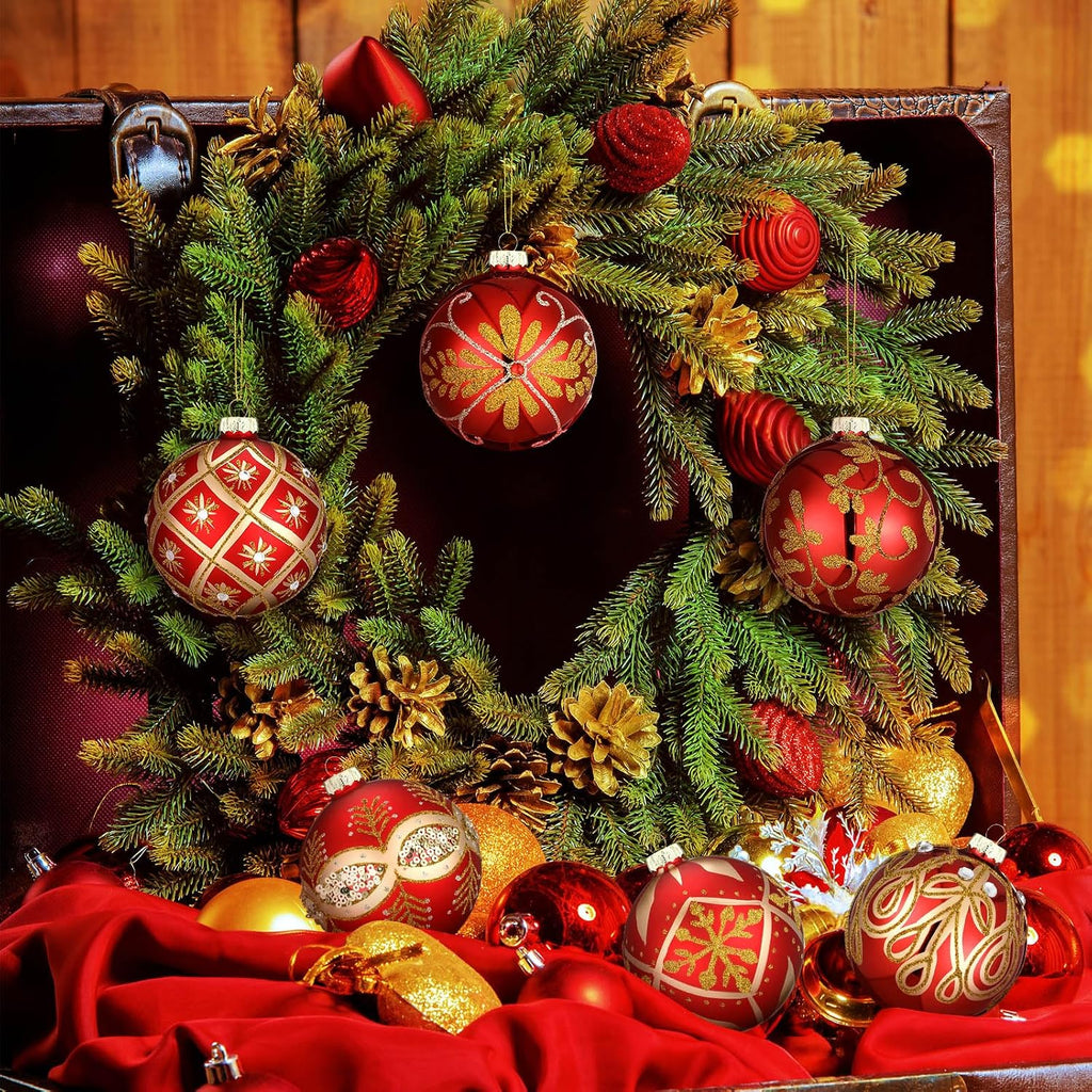 6 Pcs 3.15 in Glass Luxury Christmas Ball Red and Gold Ornaments