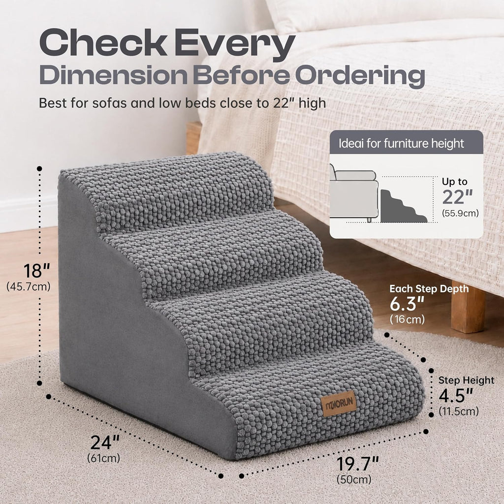 Extra Wide Dog Stairs for Bed and Couch, 4-Step Foam Ramp for Dogs