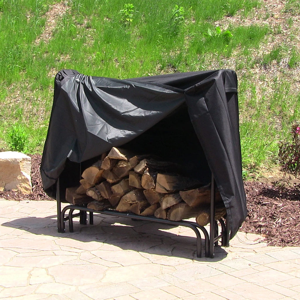 5-Foot Firewood Log Rack Cover with PVC Backing, Black