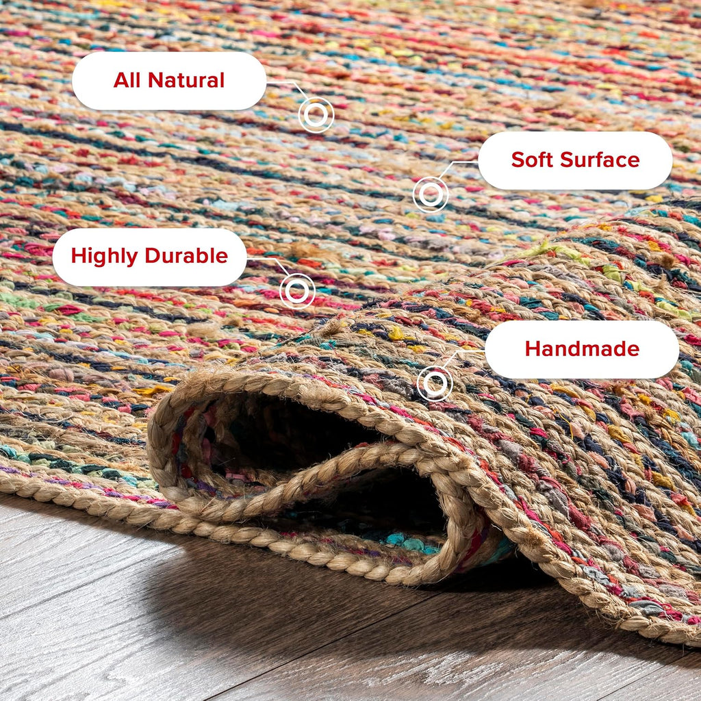 Aleen Multicolor Striped Braided Area Rug, Oval 3' x 5'
