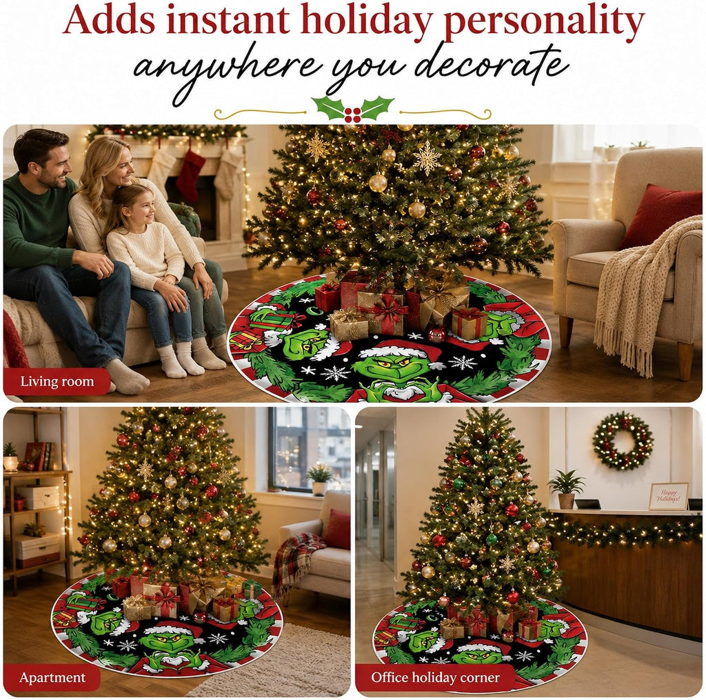 48 Inch Christmas Tree Skirt, Green Character Holiday Tree Skirt with Merry