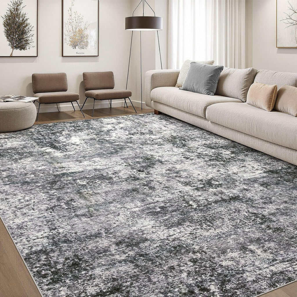 Area Rug Living Room Rugs - 10x14 Abstract Large Soft Indoor Washable Rug Neutral Modern Low Pile Ca