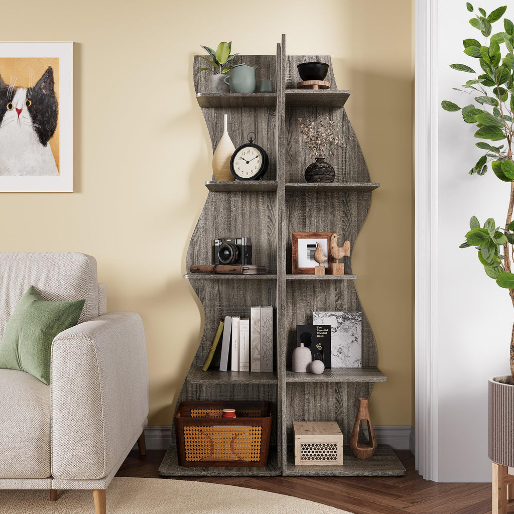 70-Inch Corner Shelf with 5-Tier Shelves, Wall Corner Bookshelf