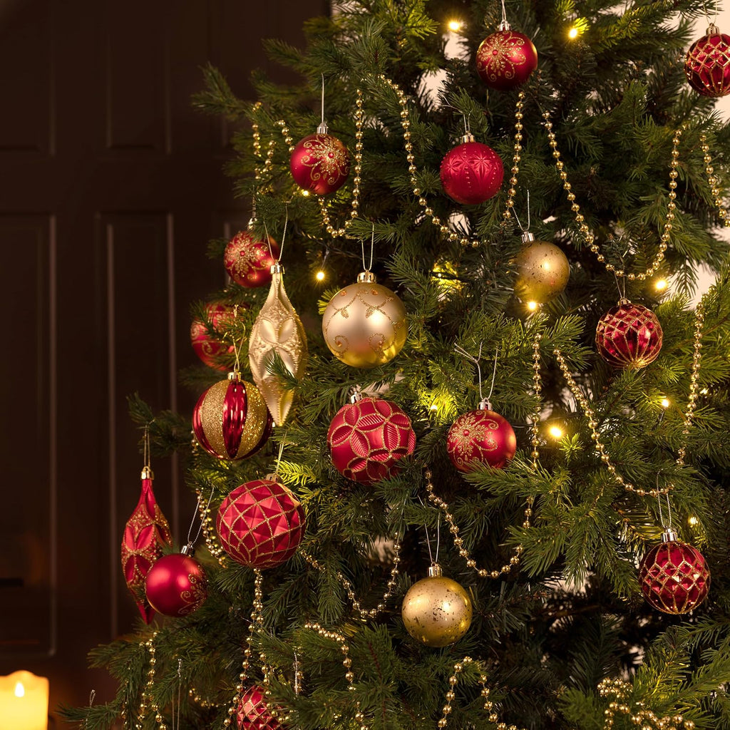 Christmas Tree Decorations Set, 40ct Red and Gold Shatterproof Christmas Ball Ornaments Bulk, Luxury Hanging
