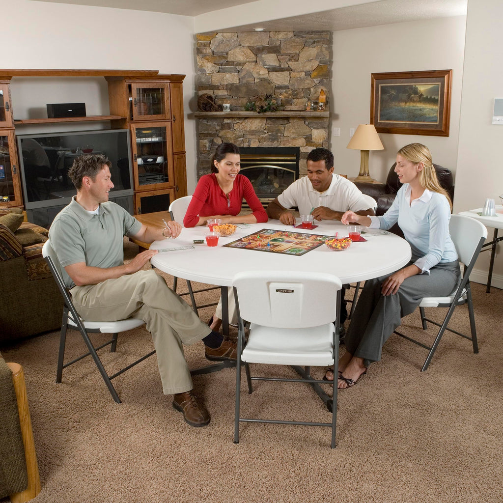 Commercial Round Fold in Half Table, 5 Feet, White Granite