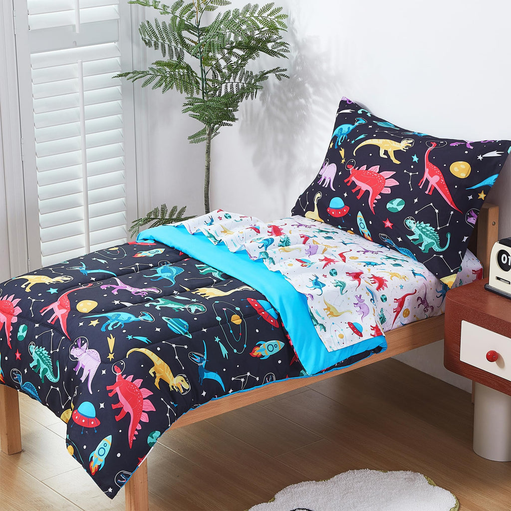 Toddler Bedding Set, Toddler Bed Comforter Sets for Girls, Toddler Bed Set, Space Dinosaur Printed