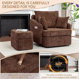 Modern Swivel Lounge Chair and Ottoman — Brown Chenille