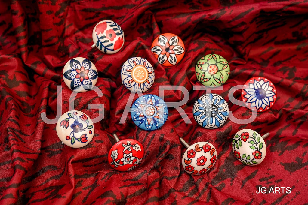 12 x Mix Vintage Look Flower Ceramic Knobs Door Handle Cabinet Drawer Cupboard Pull (12 Flat)