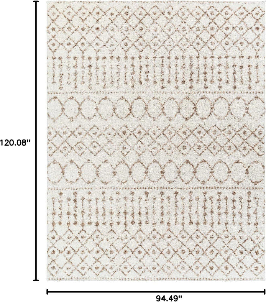 Hampton Living Room, Bedroom Area Rug - Geometric Trellis Diamond Circles Lattice - Bohemian Transitional Moroccan
