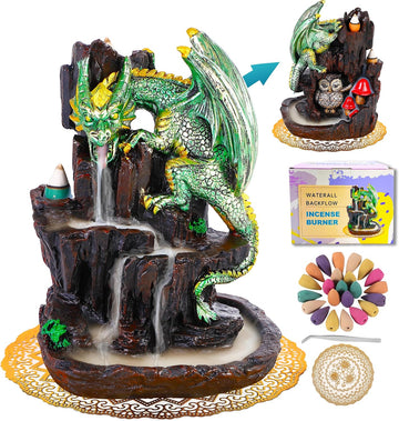Dragon Backflow 2 Sided Mountain Waterfall Incense Burner,Fountain Smoke Incense Holder with Backflow Incense Cones