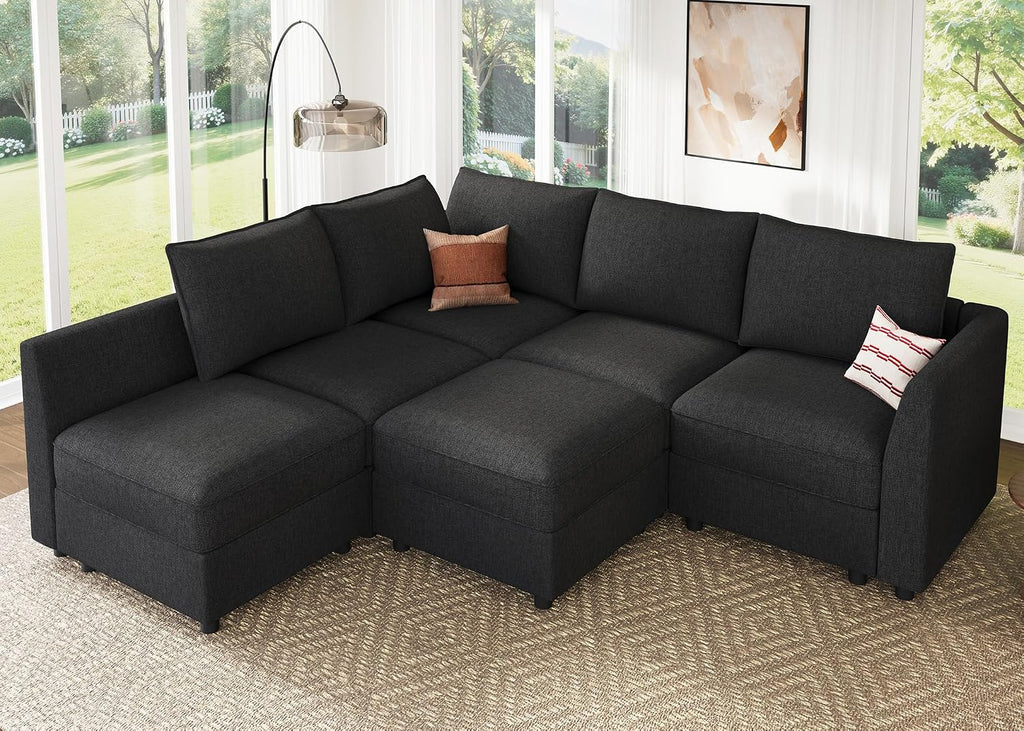 Modular Sectional Sofa L Shaped Sectional Couch with Storage, Convertible Couches - Linen Grey