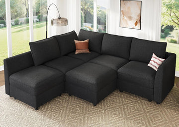 Modular Sectional Sofa L Shaped Sectional Couch with Storage, Convertible Couches - Linen Grey