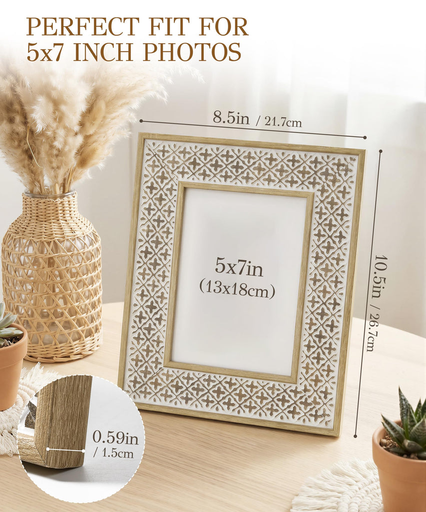 5x7 Boho Picture Frame White Unique Photo Frame