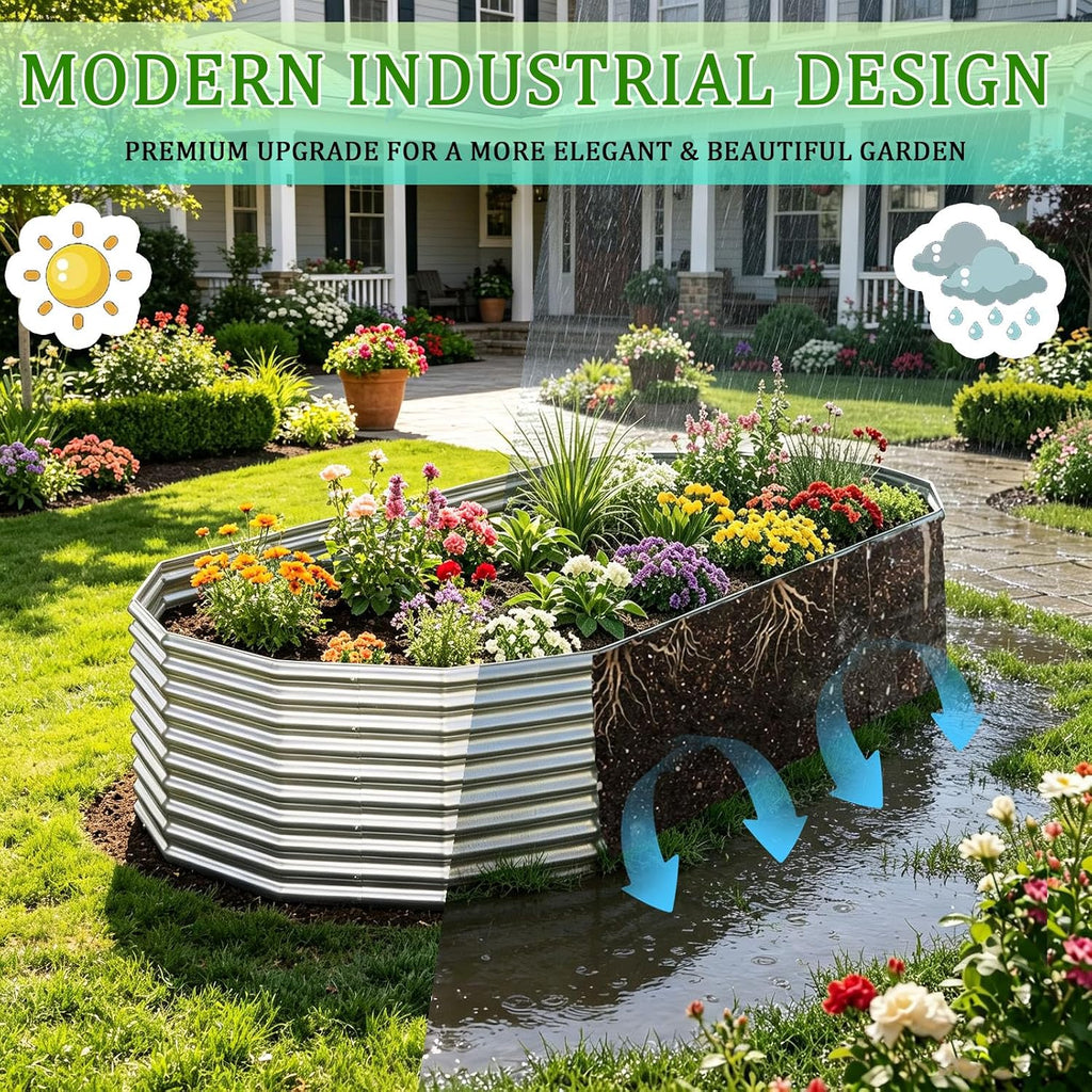 Raised Garden Bed Outdoor Upgrade Oval 2 Pack Tall 8x4FT, Galvanized Metal Garden Beds to Grow More in the Same