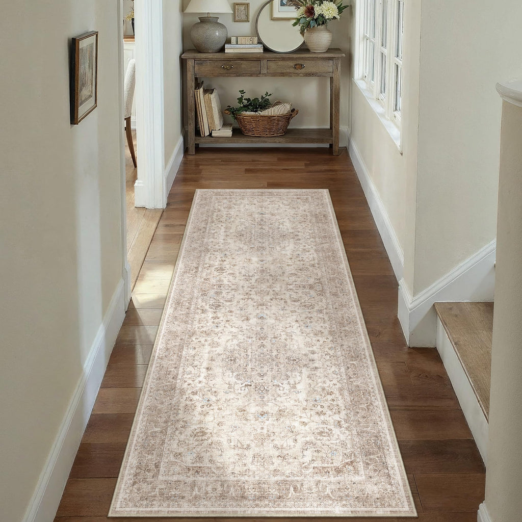 2x6 Washable Runner Rug Beige Vintage Traditional Oriental