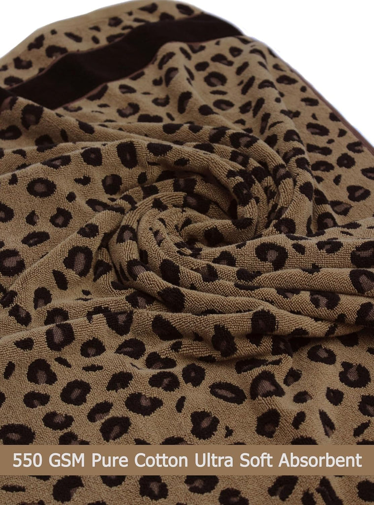 Oversized Bath Sheet - 2 Pack 100% Cotton Animal Print Towels | Extra Large 35 x 84 Leopard Cheetah Africa Safari 500