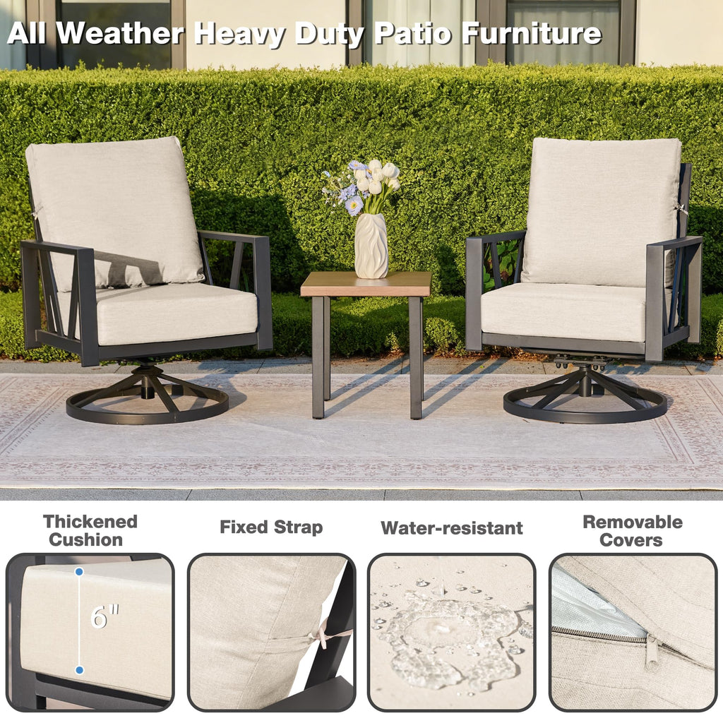 Patio Swivel Rocking Chairs Set of 2 with 6 Inch Cushion, Beige