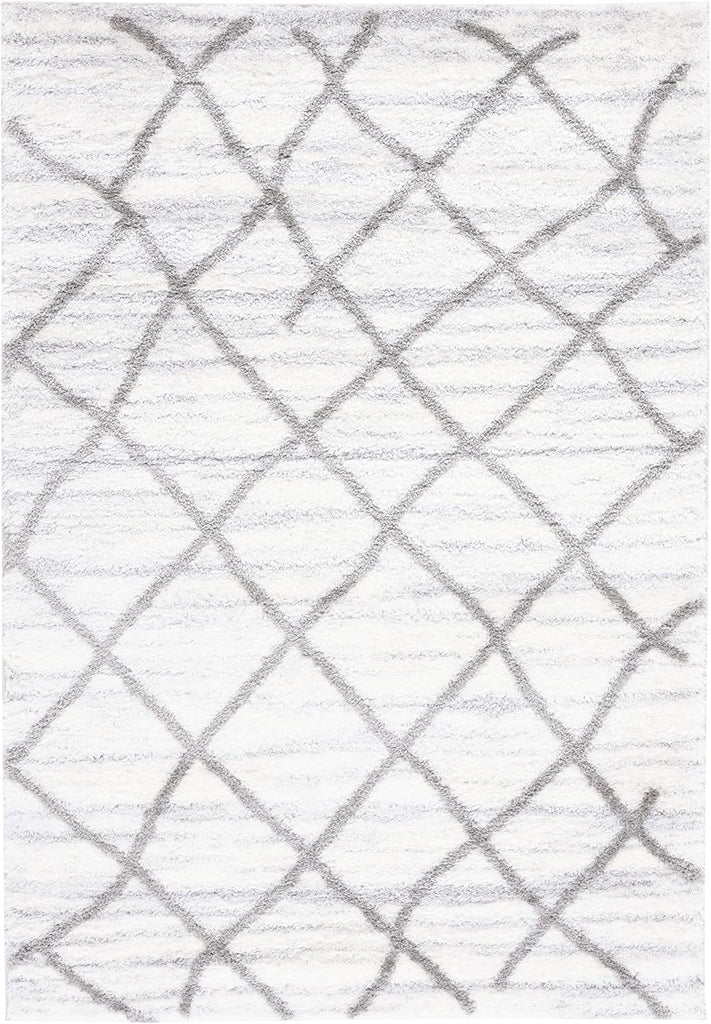 Tahoe Shag Collection Area Rug, White & Grey, Moroccan Boho Design, Non-Shedding & Easy Care, 1.2-inch