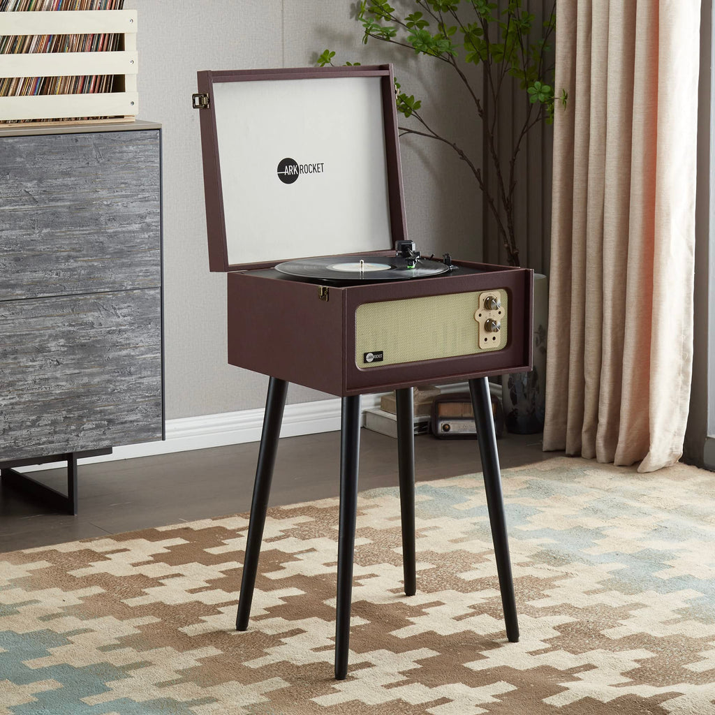 Discovery II 3-Speed Bluetooth Record Player Retro Console Turntable with Built-in Speakers and Removable Legs (Brown)