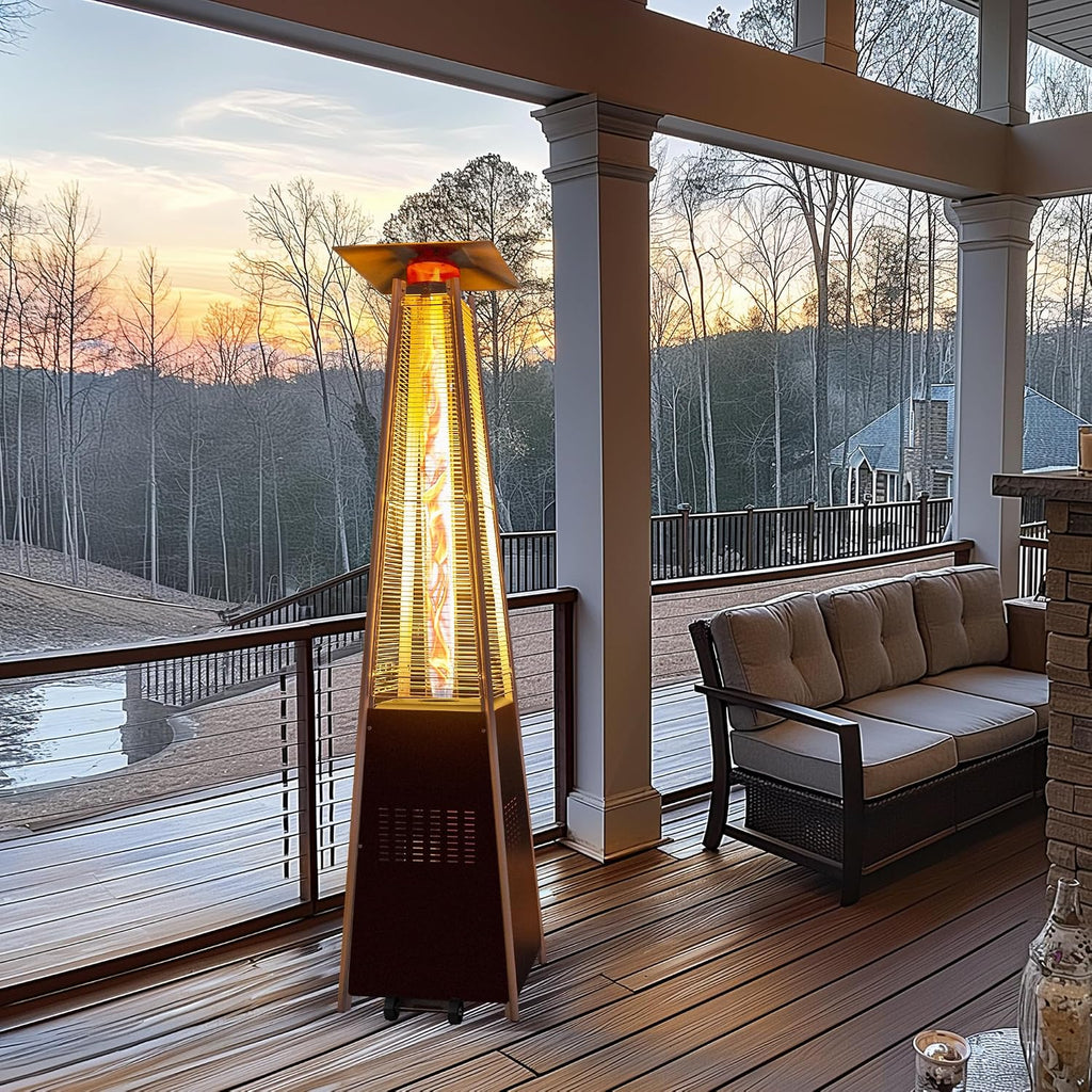 48,000 BTU Flame Pyramid Pool Heater With Cover, Triple Safety Protection Portable Patio Heater with Patio Cover