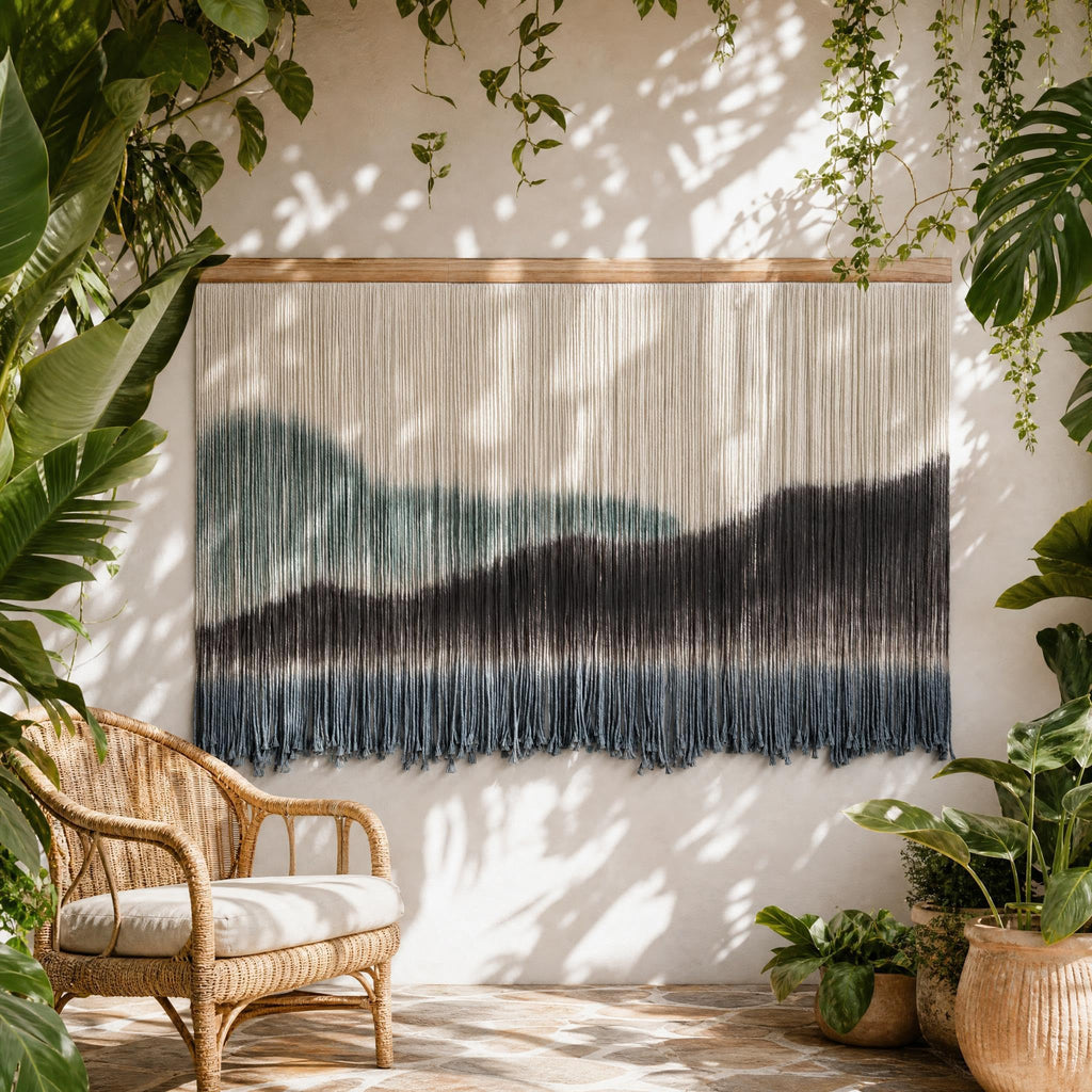 Large Dip-Dye Macrame Wall Hanging Tapestry 59"x38" (Green Brown)