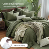 Monbix King Comforter Set, Olive Green King Bed Set Reversible, King Comforter Set 7 Pieces