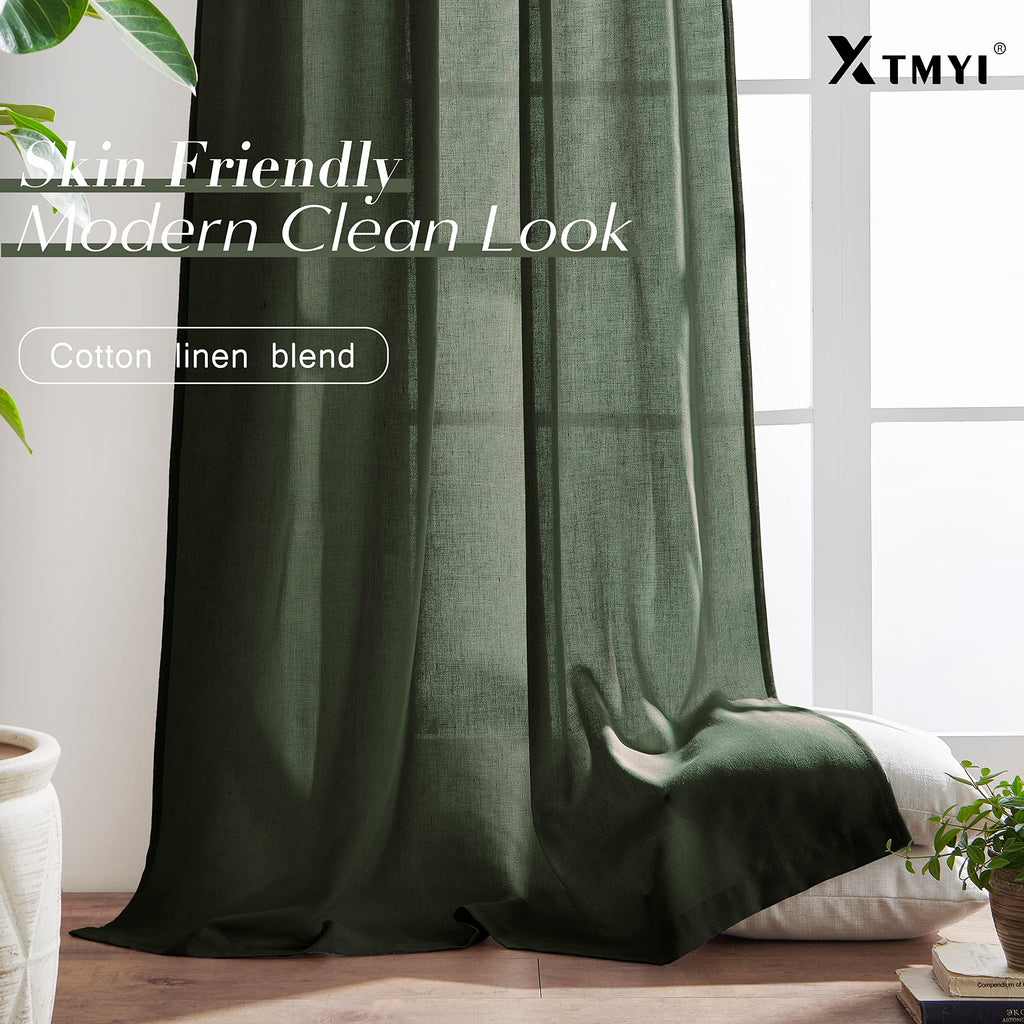96 Inches Long Curtains Drapes for Sliding Glass Patio Door, Textured Cotton Boho Linen Sheer Window Curtain