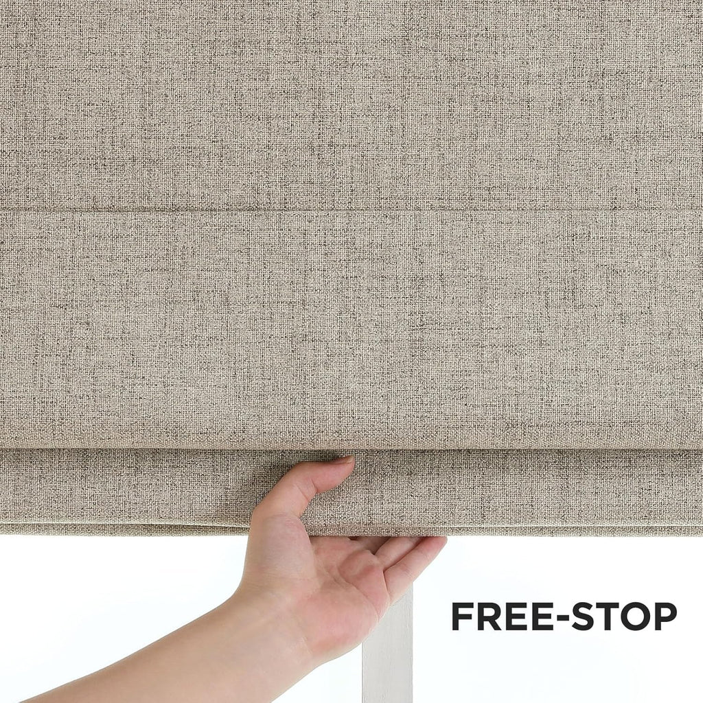 Cordless Roman Shades, Linen Fabric Window Blinds, Thermal Insulated Blackout Blinds, Room Darkening Shades for Indoor Windows, Easy to Install, 20" W×75" H, Linen
