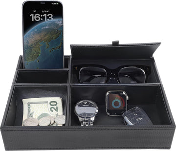 Men's Valet Tray, 5 Compartments, Black