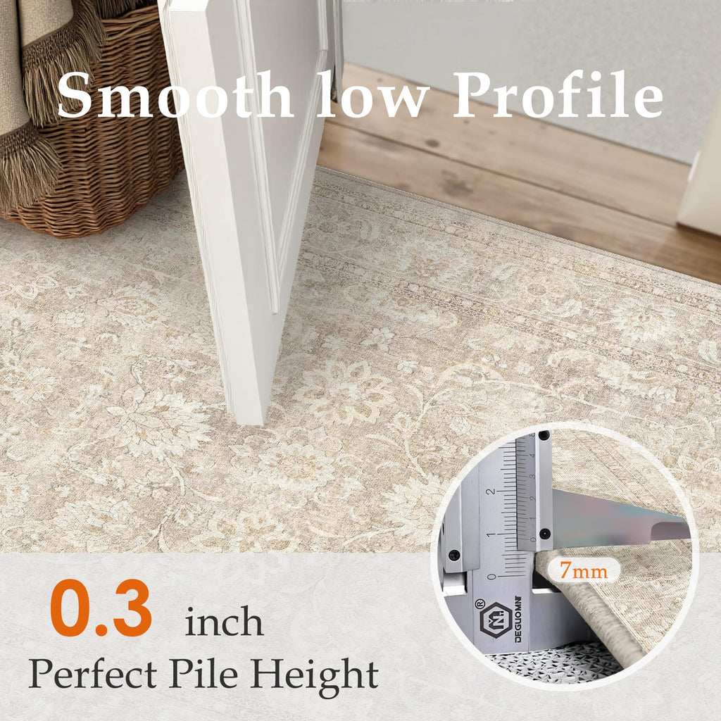 2x6 Beige Washable Runner Rug Vintage Distressed