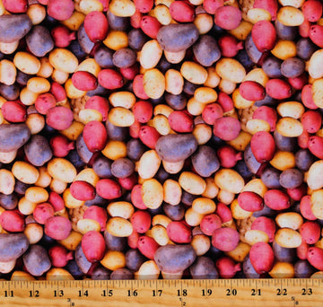 Cotton Food Potatoes Fruits Vegetables Multicolor Cotton Print by The Yard (D567.88)