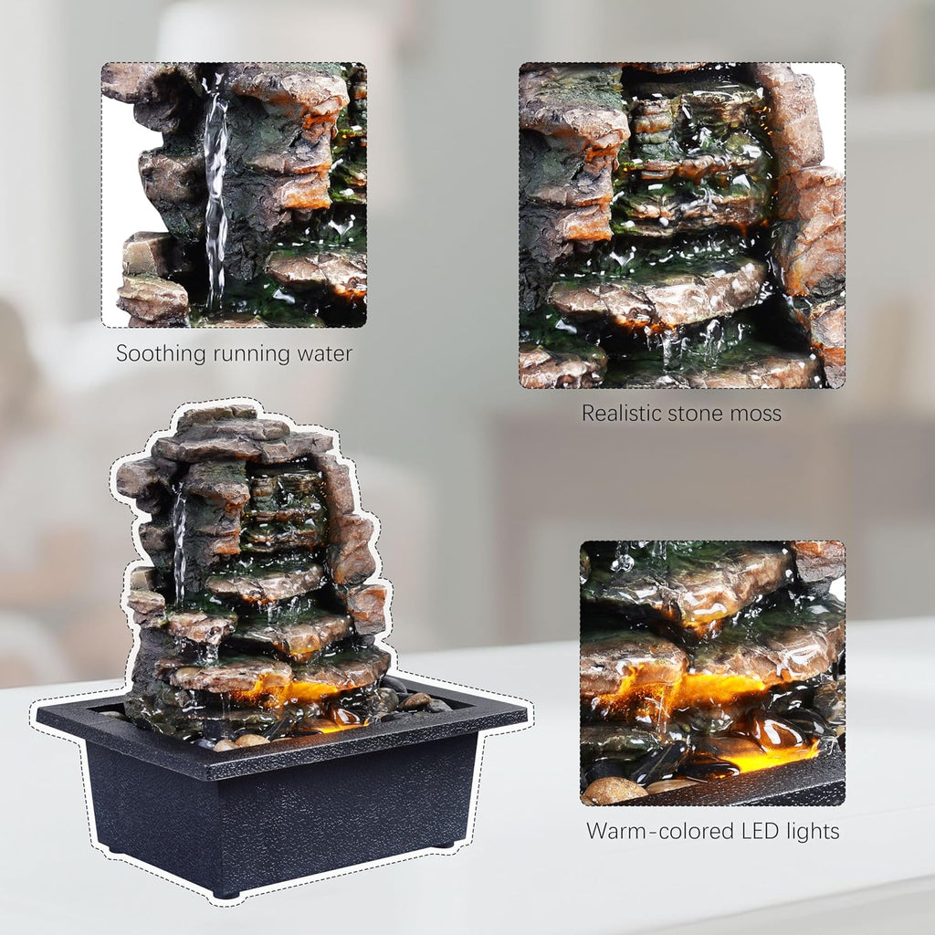 Home Décor Waterfall Meditation Fountain Indoor Tabletop Many Natural River Rocks Decorated Office Home Tabletop