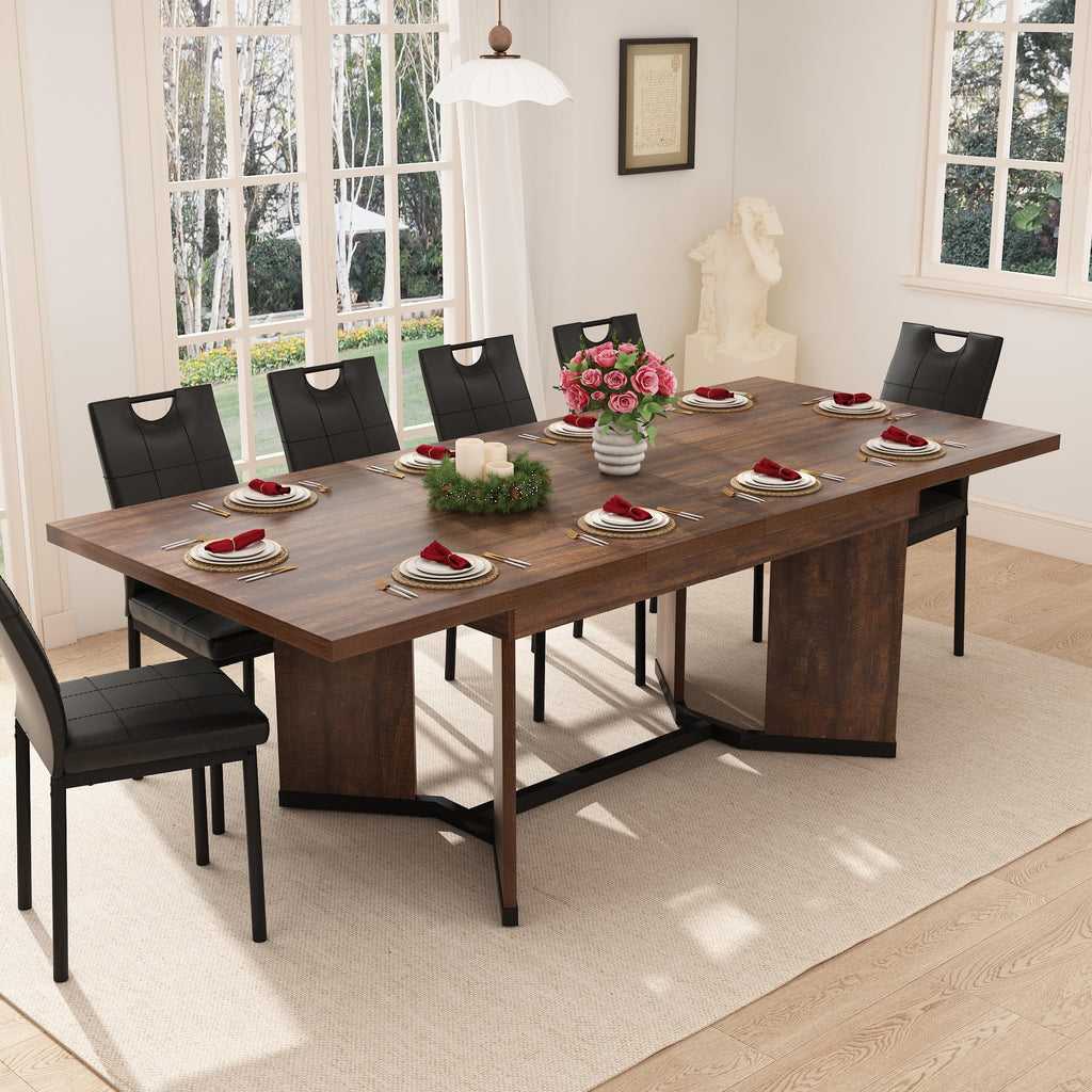 86 in Extendable Dining Table for 6 8 10 People, 59"-86" Farmhouse Rectangle Extending Dining Table w/Removable Leaves