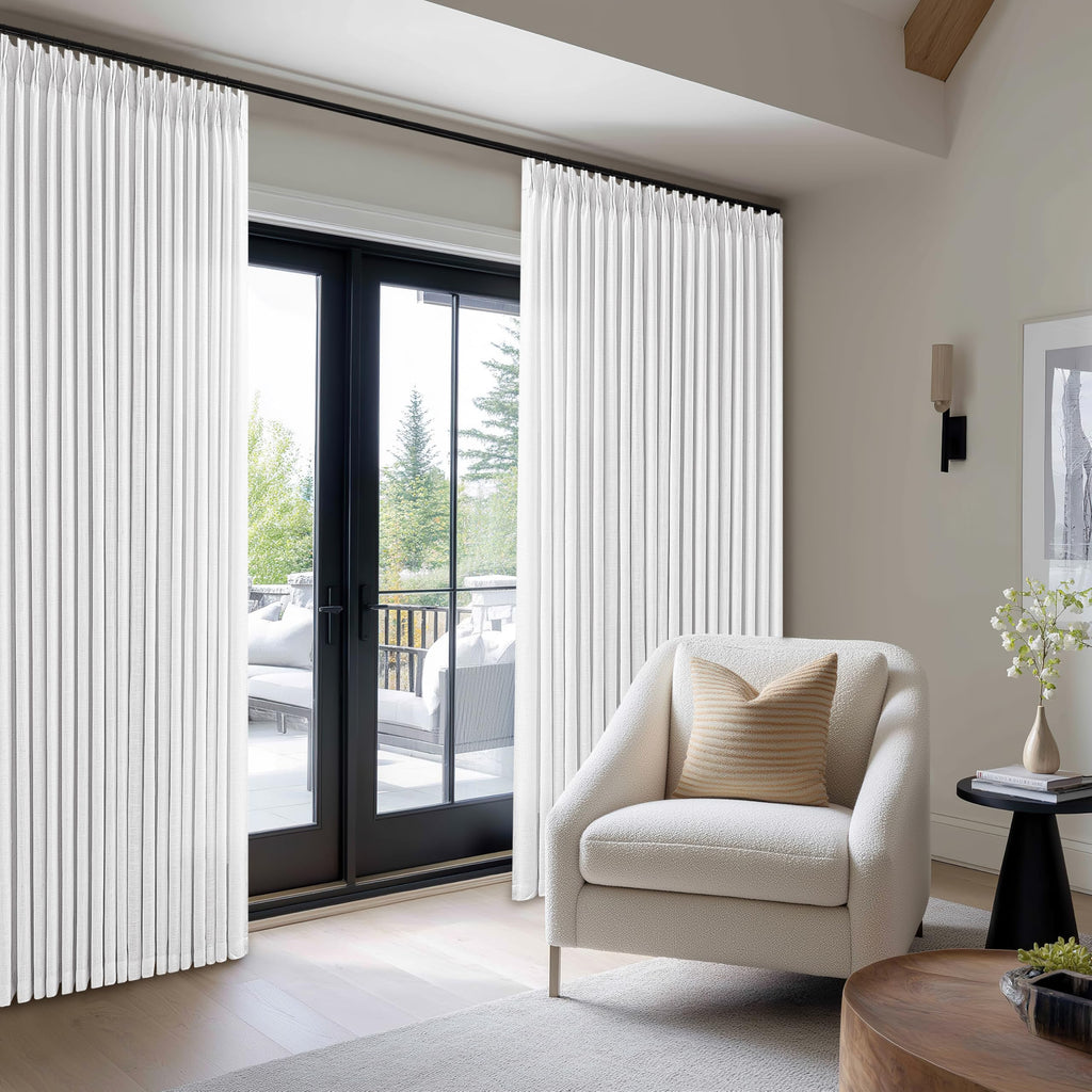 Snow White Linen Curtains Pinch Pleated 84 Inches Long