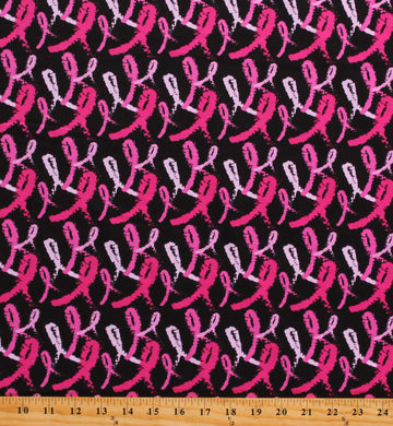 Cotton Breast Cancer Pink Ribbons Bows on Black Cancer Awareness Cotton Fabric Print by The Yard (D758.40)