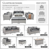 Patio Furniture Set 7 Piece Grey Wicker Outdoor Conversation Sets PE Rattan Sectional Sofa with Propane Fire