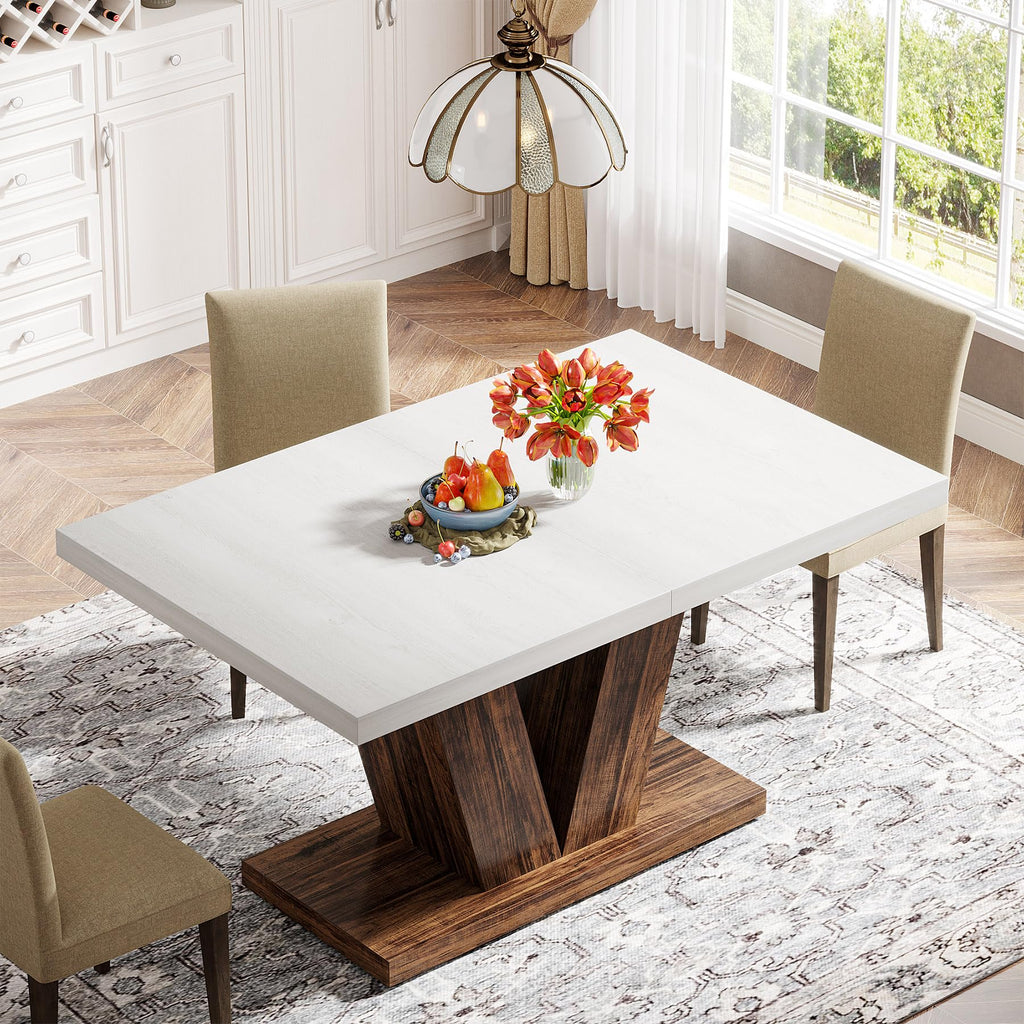 47-Inch Dining Table for 4, White Kitchen Dinner Table with Heavy Duty Pedestal, Farmhouse Wooden Eating Table