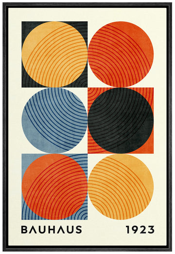 Framed Canvas Print Wall Art Colorful Geometric Circle Bauhaus Collage Abstract Shapes Illustrations Fine Art