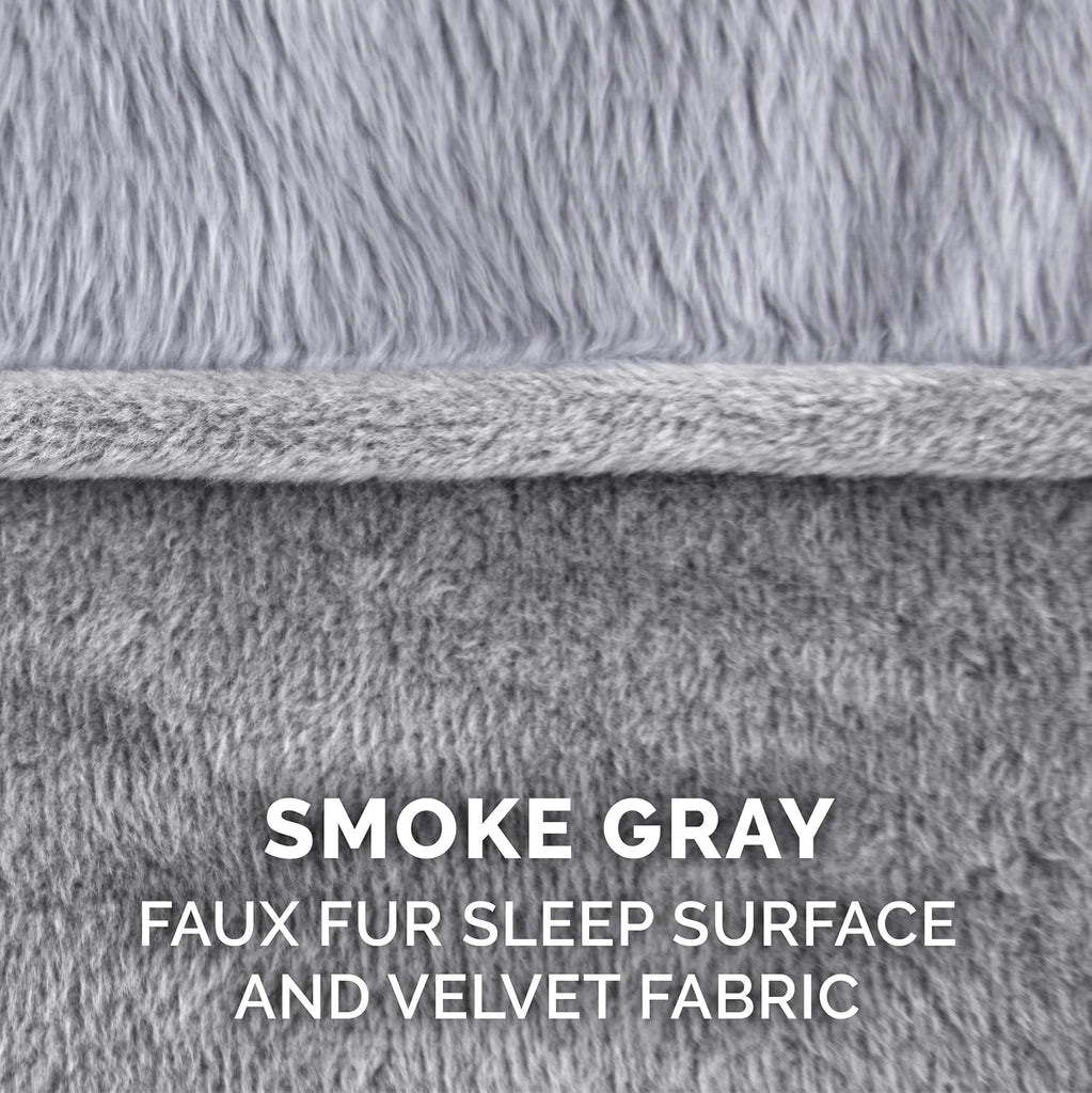 Dog Bed Sofa Faux Fur & Velvet Sofa - Smoke Gray, Large W/Same Size Waterproof Liner