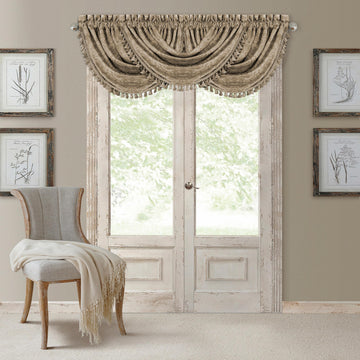 Antonia Waterfall Tassel Window Valance, Taupe - 52" W x 36" L