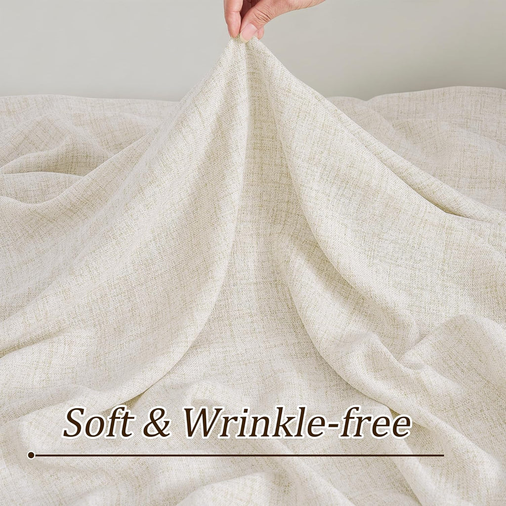 Natural Pinch Pleated Curtains 120 Inches Long Set of 2, Linen Drapes Back Tab with Hooks,Light Filtering Window