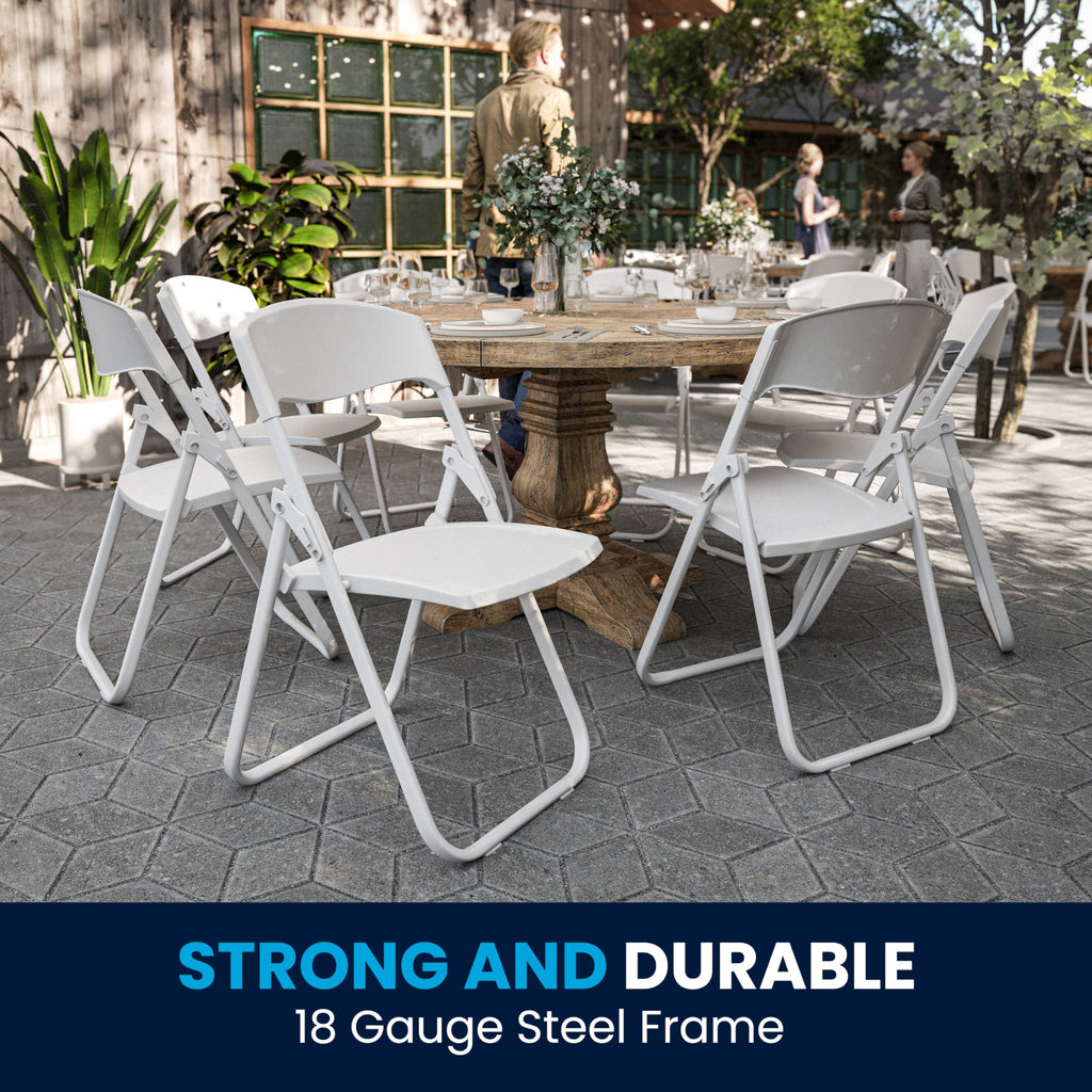 Series 500 lb. Capacity Heavy Duty White Plastic Folding Chair with Built-in Ganging Brackets