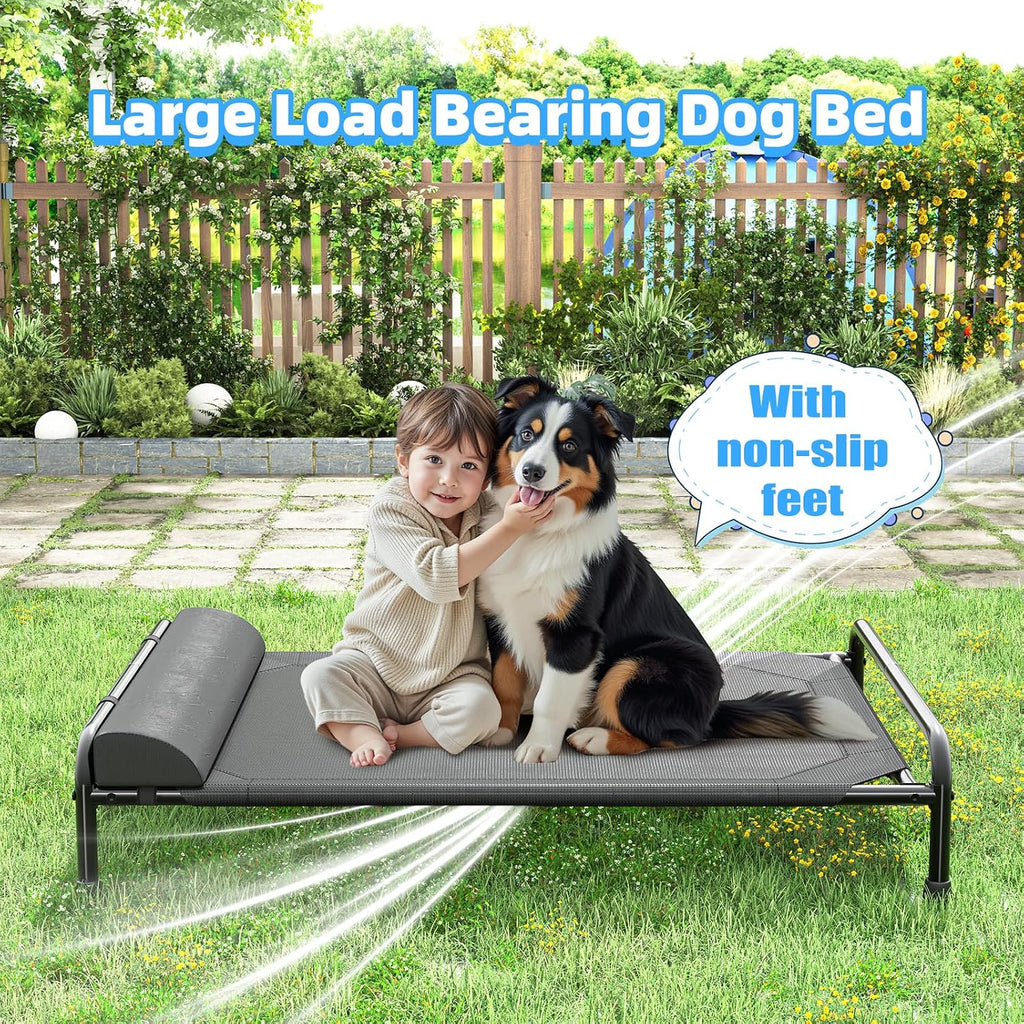 Elevated Dog Bed for Large Dogs, Cooling Raised Pet Cot with Bolster, Breathable Outdoor Couch Bed, 44.5" x 31"