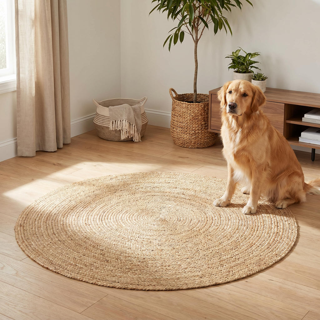 Hand Woven Round Jute Braided Rug 4ft - Natural