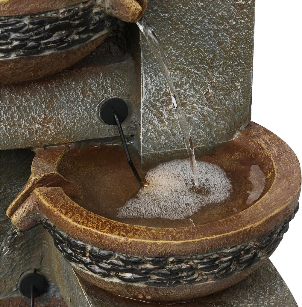 TVH244 39" Outdoor 4-Tier Cascading Pots Water Fountain with LED Lights